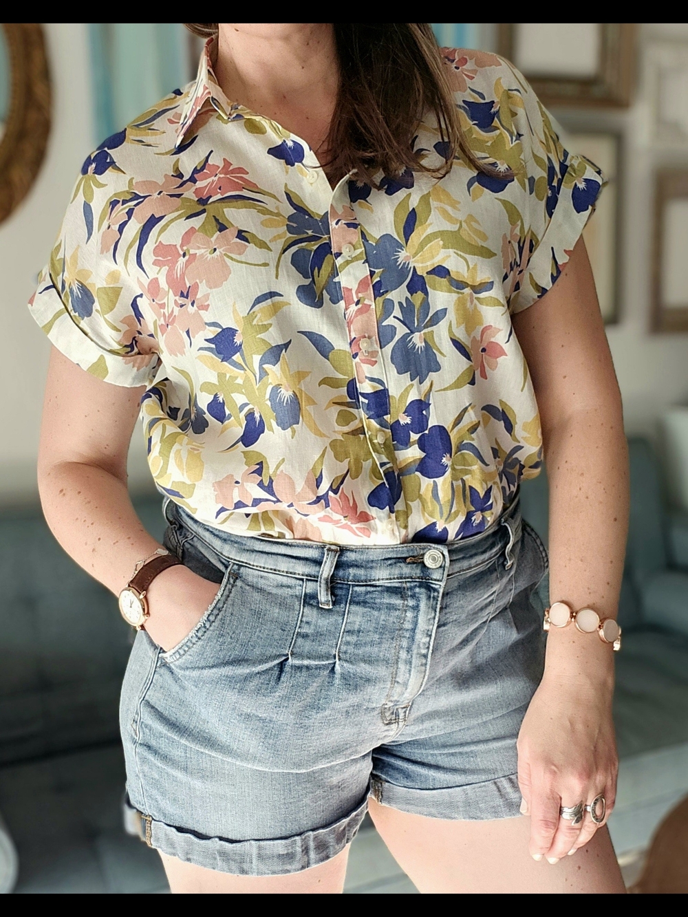 Lauren Ralph Lauren Floral Button-Down Shirt in White, Blue, Pink